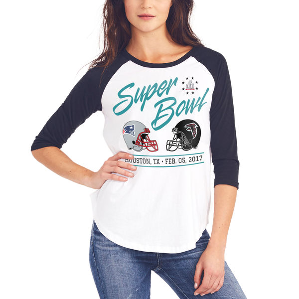 New England Patriots vs. Atlanta Falcons Junk Food Women's Super Bowl LI Dueling Matchup Raglan 3/4-Sleeve T-Shirt - White/Black